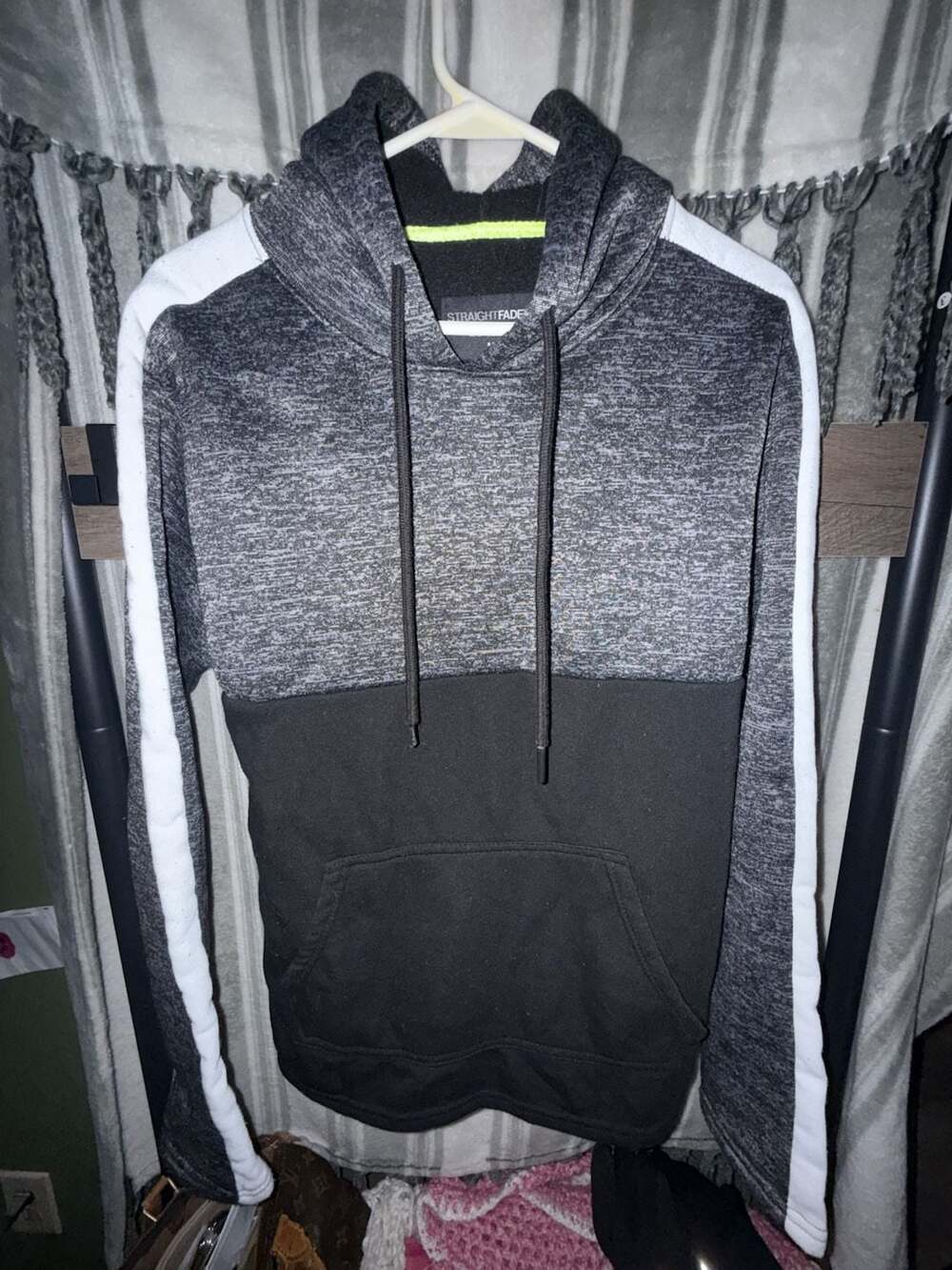 Straight Faded Pullover Hoodie Size M Gray White Colorblock